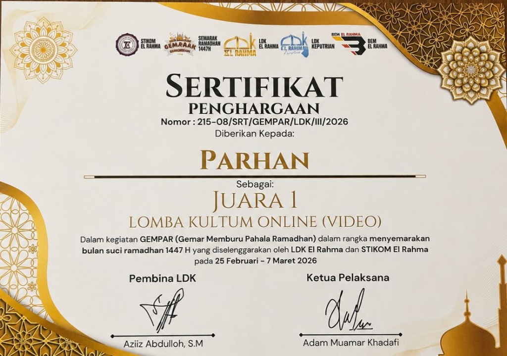 Sertifikat Juara I Lomba Kultum Online Video