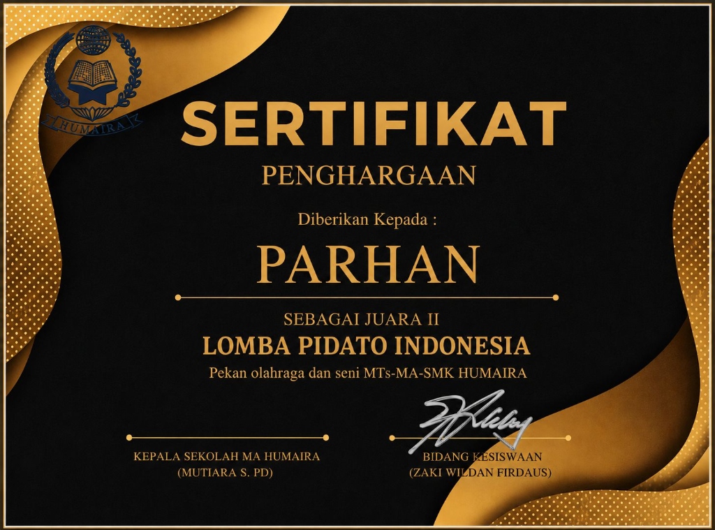 Sertifikat Juara II Lomba Pidato Indonesia Porseni